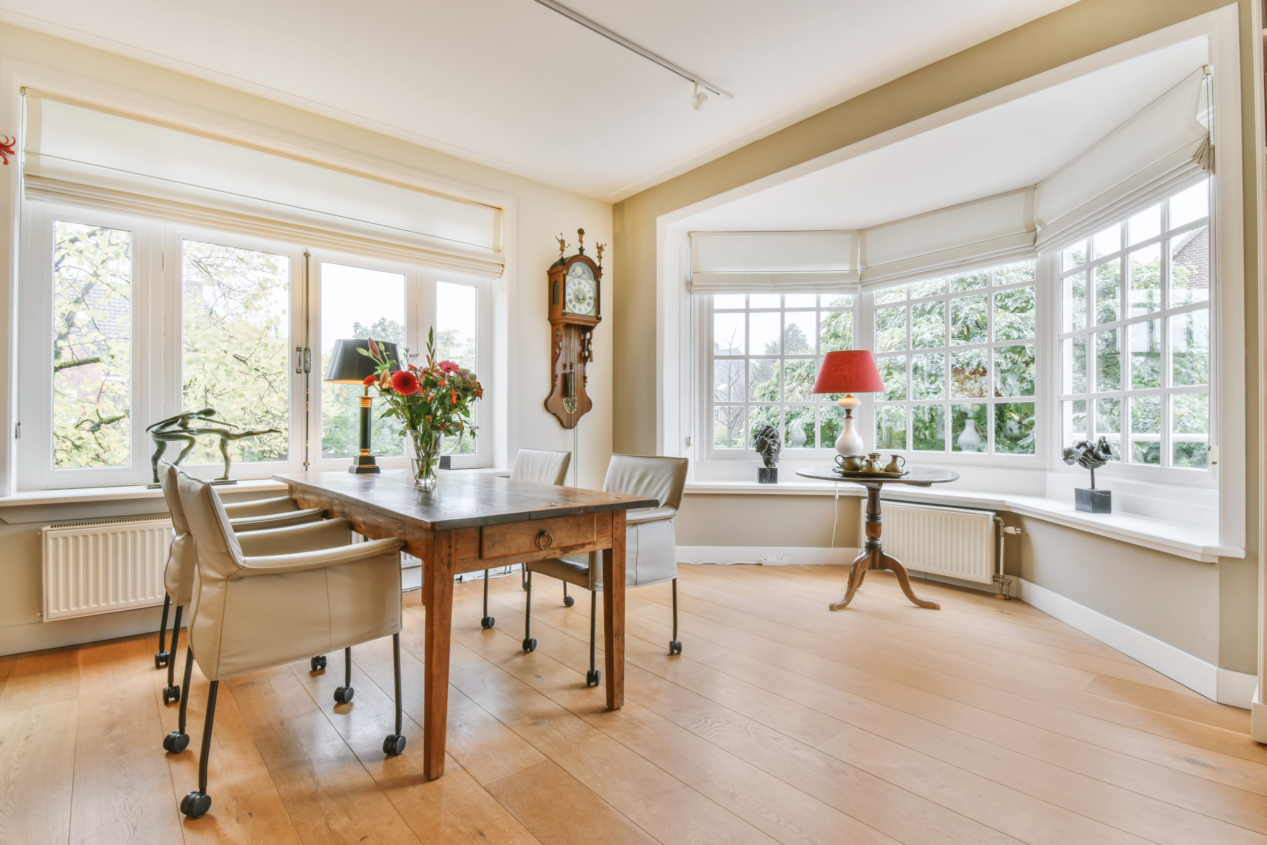 Delightful dining room with a bay window